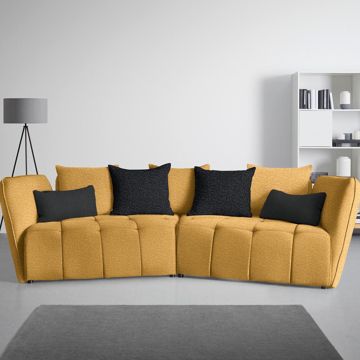 Boxspringová pohovka SOFI, hořčicové žlutá, tmavě šedá - šedá/černá, Moderní, textil (294/93/152cm) - Premium Living