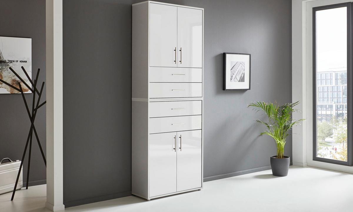 Aktenschrank Office Edition Grau/weiß Hg, B: 84,4 Cm - Weiß Hochglanz/Grau, MODERN, Holzwerkstoff (84,4/227,2/33cm) - MID.YOU