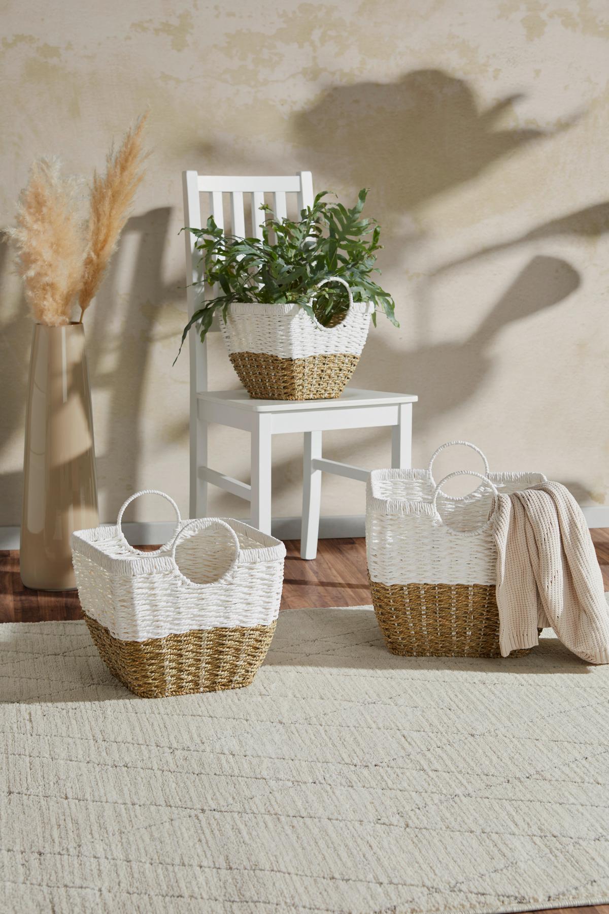 Kosár Eleonora - M - natúr/fehér, Basics, természetes anyagok/fém (32/27-33cm) - James Wood