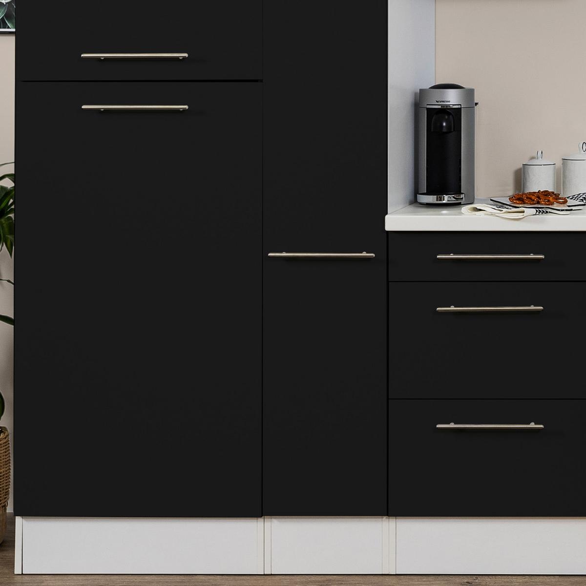 Küchenzeile mit Geräten 300 cm Schwarz Hochglanz/Weiß - Schwarz/Weiß, KONVENTIONELL, Holzwerkstoff (300cm) - Respekta