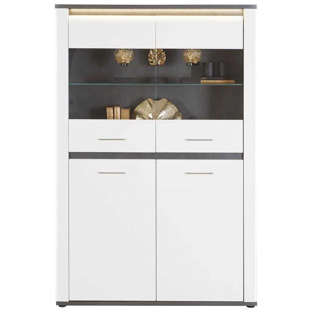 Vitrine Alassio B: 109 cm Mit Beleuchtung Graphitfarben/Weiß