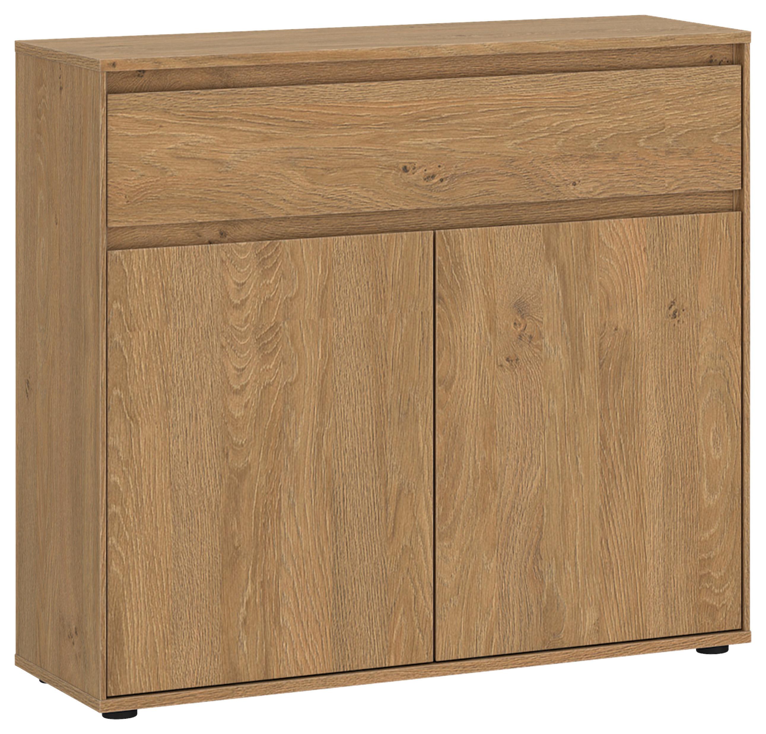 Kommode Calzado Steineiche B: 92cm - Eichefarben/Schwarz, MODERN, Holzwerkstoff (92/86/35cm)