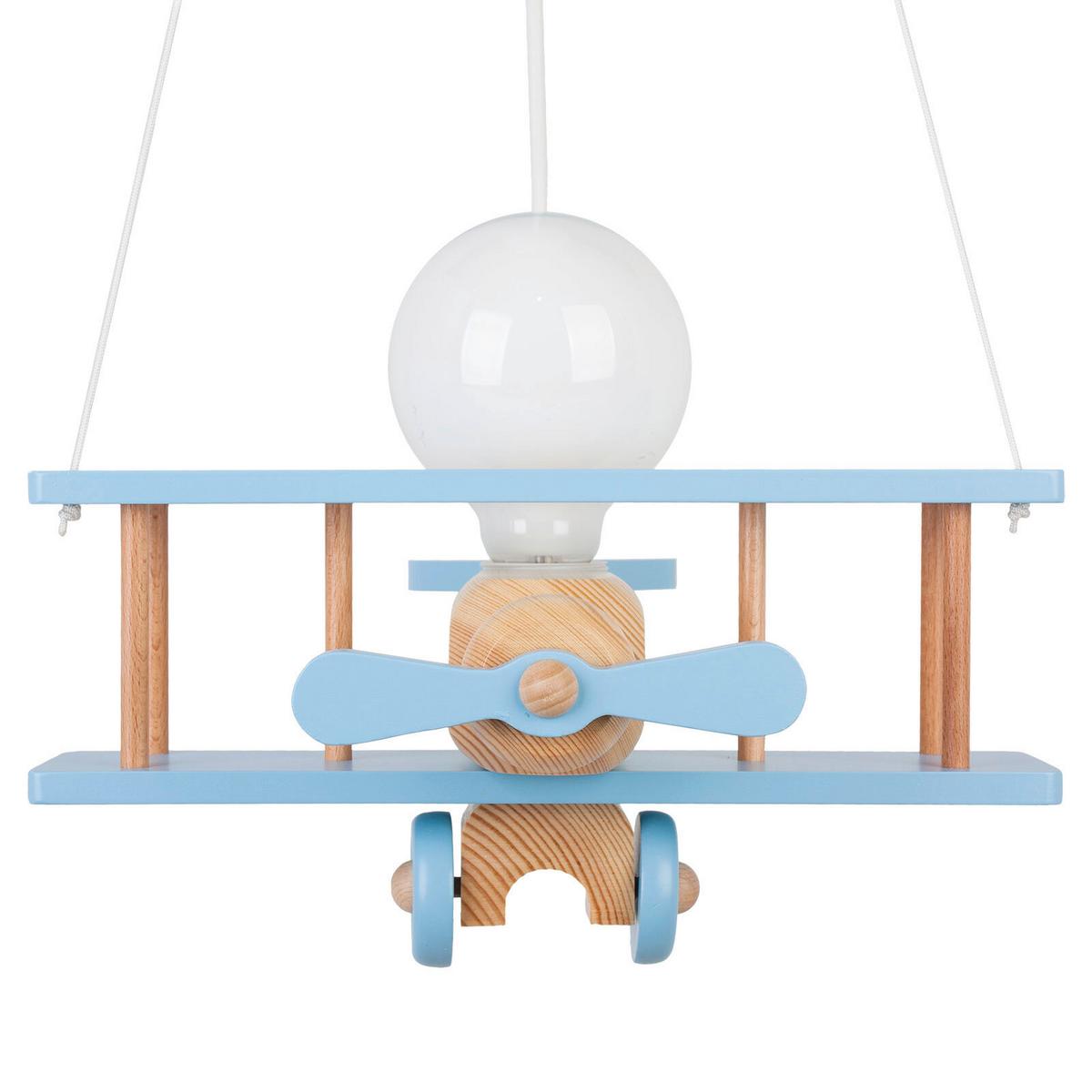 Kinderhängeleuchte Flugzeug H: 75 Cm 1-Flammig - Blau/Naturfarben, KONVENTIONELL, Holz (29/31/75cm)