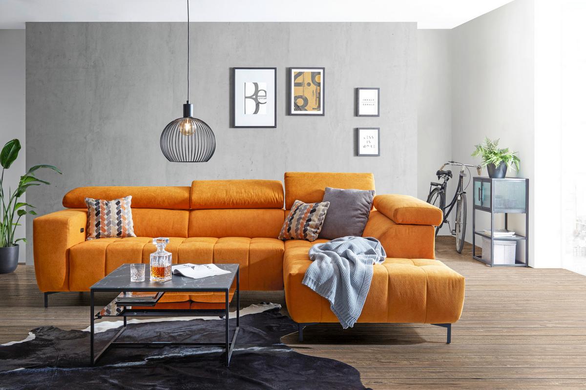 Rohová sedačka TARRAGONA, pravá, žlutá, bez výsuvu - černá/žlutá, Moderní, textil (295/201cm) - Premium Living