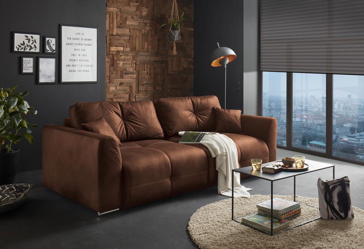 Schlafsofa Dolan Lux.3dl Braun - Hellbraun/Chromfarben, MODERN, Textil (245/85/115cm) - Livetastic