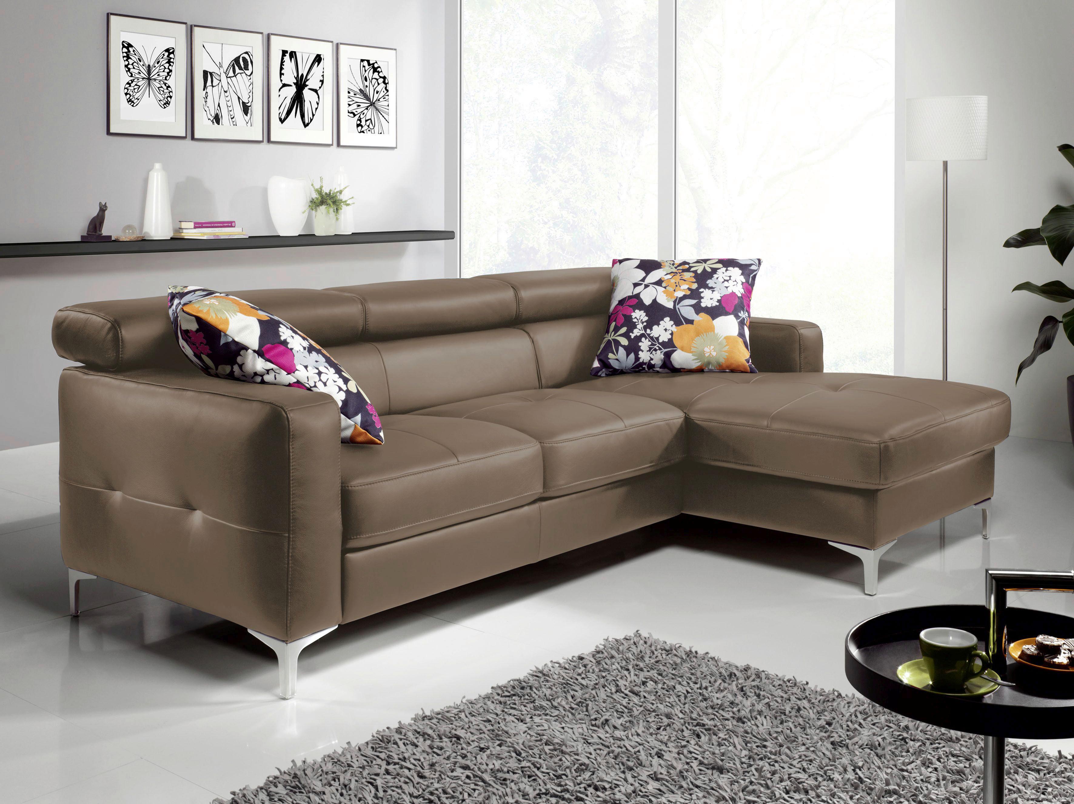 Ecksofa Mit Schlaffunkttion Sammy Braun Leder - Chromfarben/Graubraun, Design, Leder (227/168cm) - Livetastic