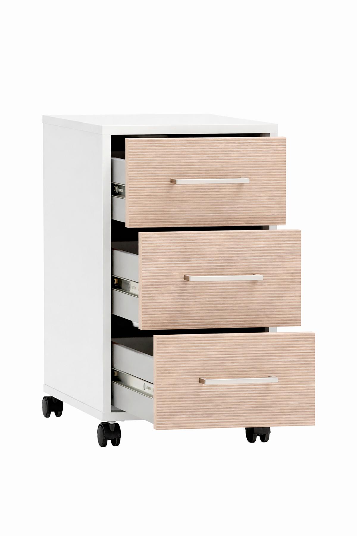 Rollcontainer Metz Weiß/Beige B: 32,6cm - Beige/Schwarz, MODERN, Holzwerkstoff/Kunststoff (32,6/59,7/39,1cm) - MID.YOU