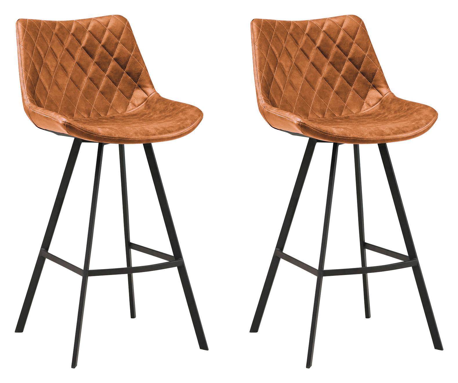 Barhocker-set Bowie - Cognac/Schwarz, KONVENTIONELL, Textil/Metall (50/102/55cm) - MID.YOU