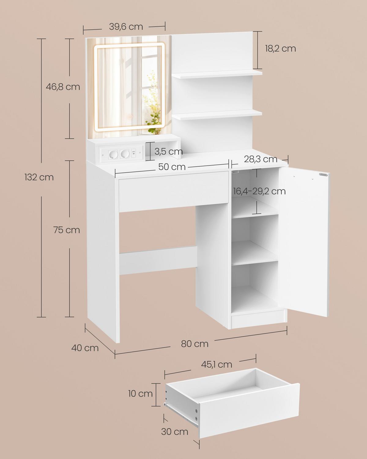 TOALETNÝ STOLÍK BIELA - biela, Trend, kompozitné drevo/sklo (80/120/40cm) - Boxxx