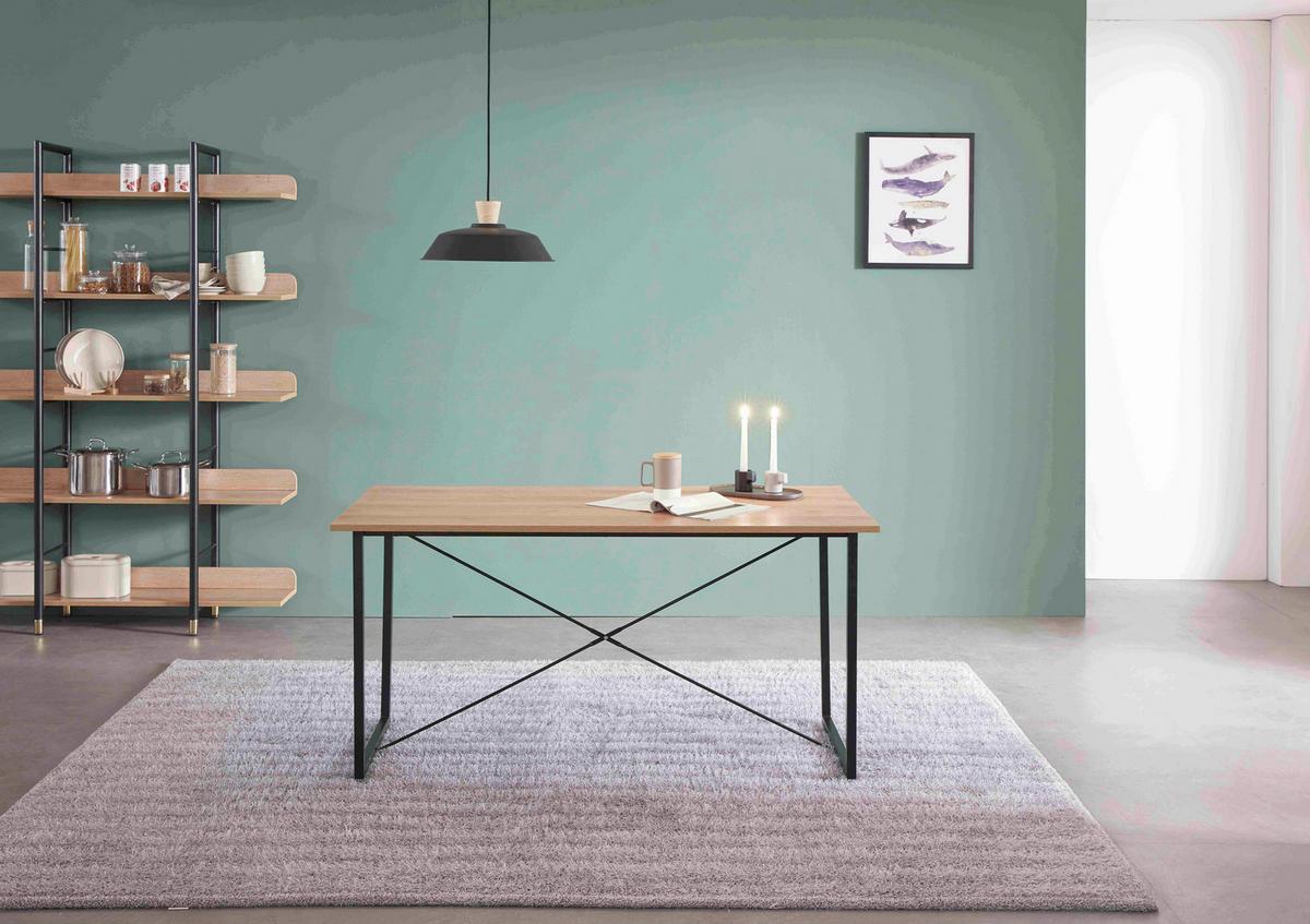 Esstisch Schwarz, Naturfarben L: 140cm - Schwarz/Naturfarben, Design, Holzwerkstoff/Metall (140/70/73cm) - Livetastic
