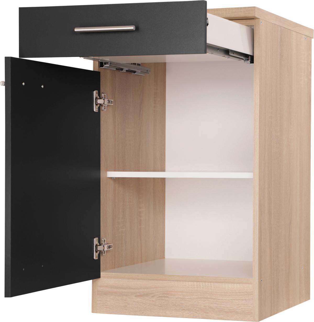 Küchenunterschrank Merle Schwarz, Eiche Dekor B:50cm - Eichefarben/Schwarz, Basics, Holzwerkstoff (50/84,8/60cm) - Respekta
