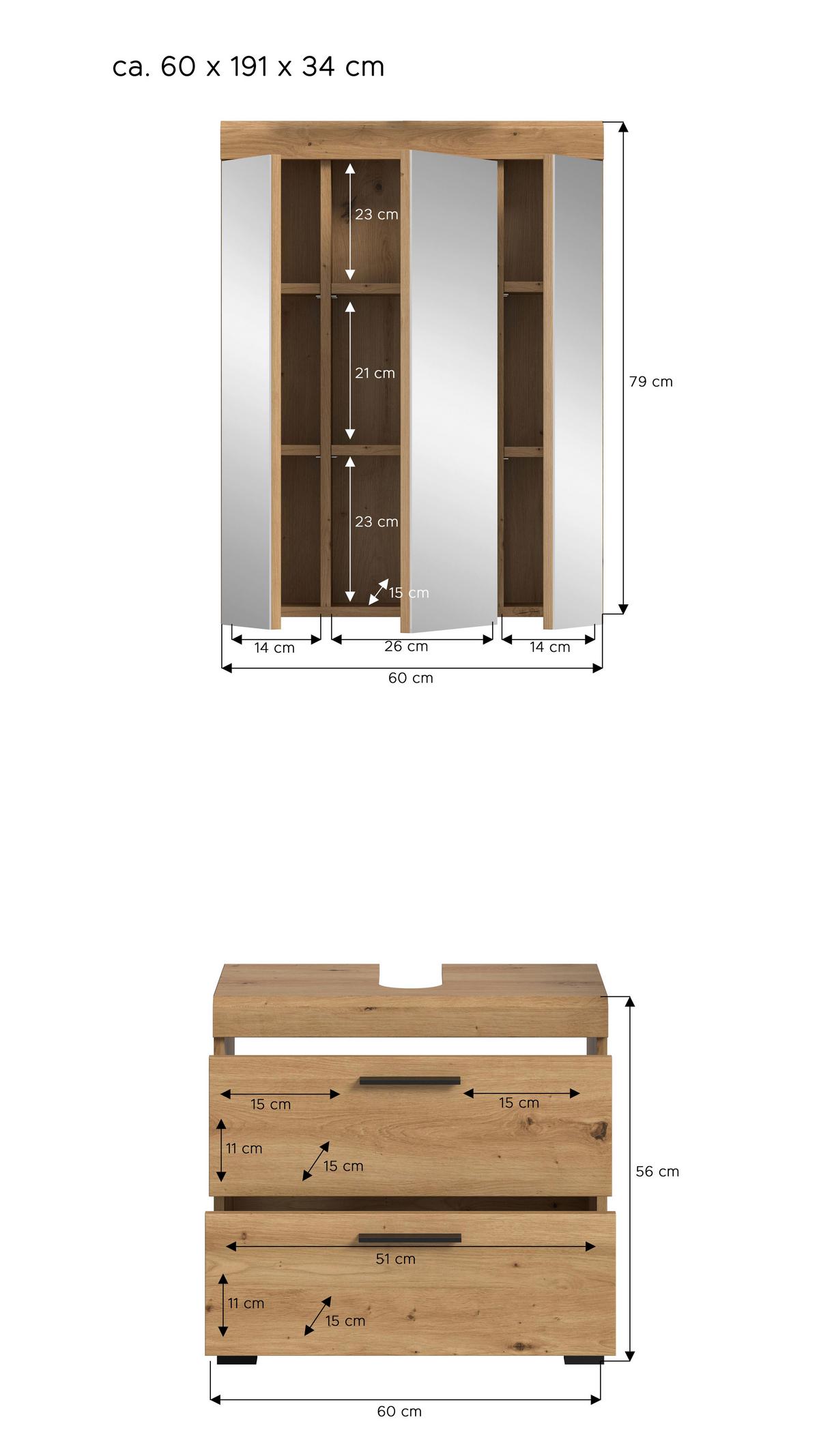 Badezimmer Scout Eiche Artisan Dekor B: 60cm - Schwarz/Eiche Artisan, Trend, Glas/Holzwerkstoff (60cm) - MID.YOU