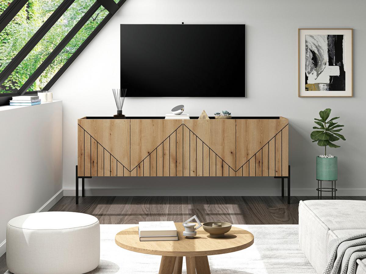 Lowboard Neo Schwarz /Eiche dunkel Dekor B: 155cm - Eiche dunkel/Schwarz, Design, Holzwerkstoff (155/62/40cm) - Livetastic