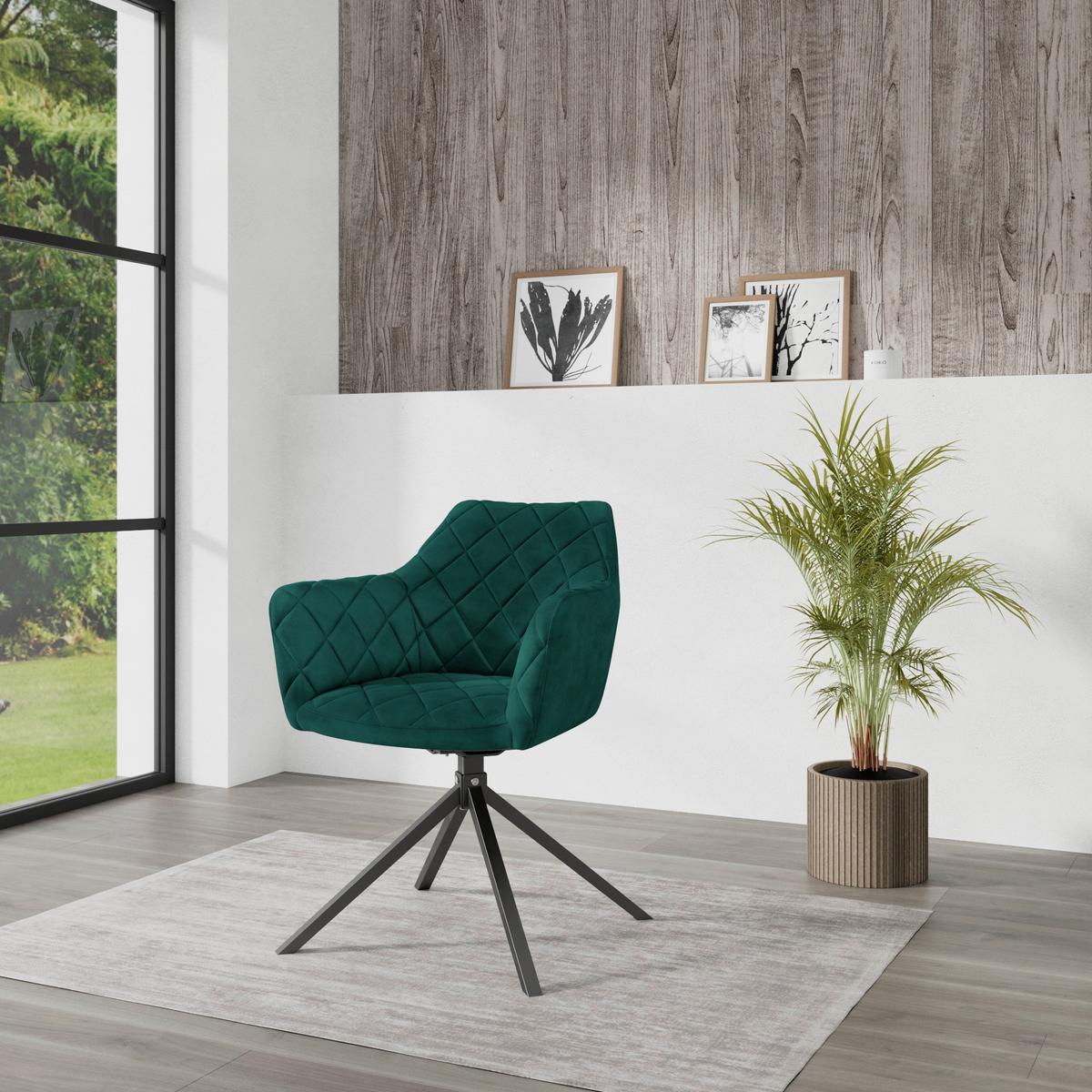 Stuhl Patti Grün, Sitzfl. 360° Drehbar - Schwarz/Grün, KONVENTIONELL, Textil/Metall (58/81/54cm)