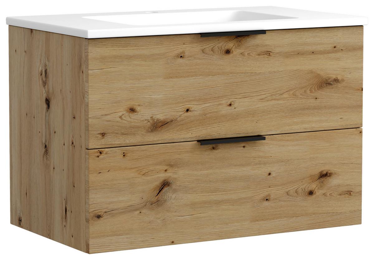 Waschtischkombi Sevilla Schwarz/weiß, B: 80 Cm - Eiche Artisan/Weiß, MODERN, Keramik/Holzwerkstoff (80cm) - Held