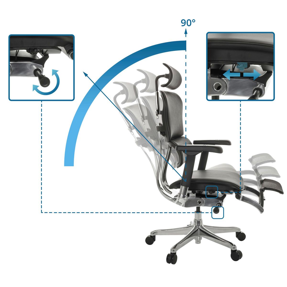 Drehstuhl Ergohuman Plus Schwarz B: 76 cm - Schwarz, MODERN, Leder/Kunststoff (76/119 - 138/64cm) - MID.YOU