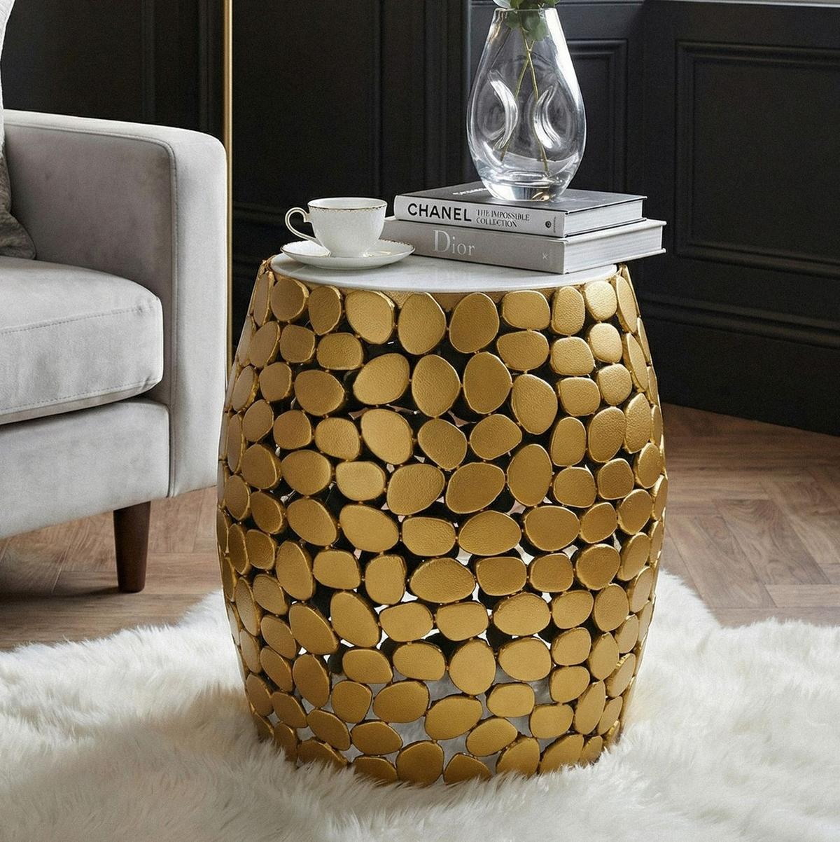 Beistelltisch Goldfarben B: 40 cm - Goldfarben, Design, Stein/Metall (40/46/40cm) - Livetastic