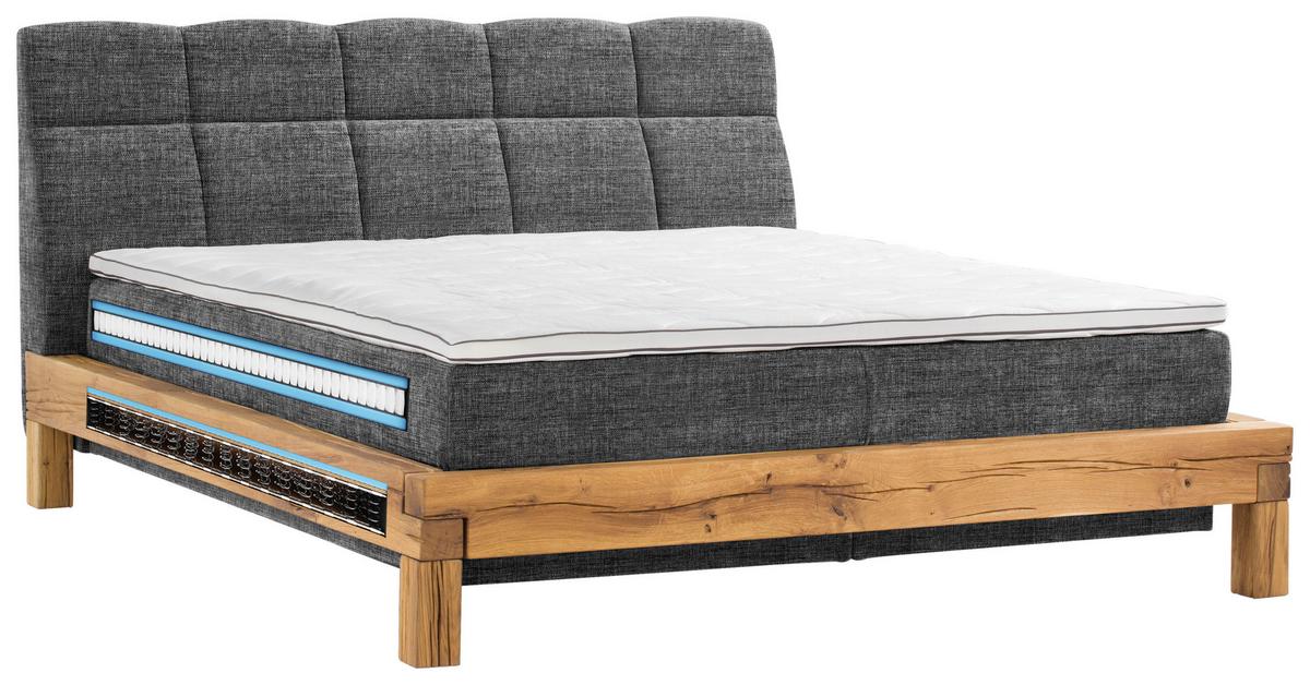 Boxspringbett Bed Bull mit Topper 160x200 cm - Buchefarben/Grau, Natur, Textil (160/200cm) - Livetastic
