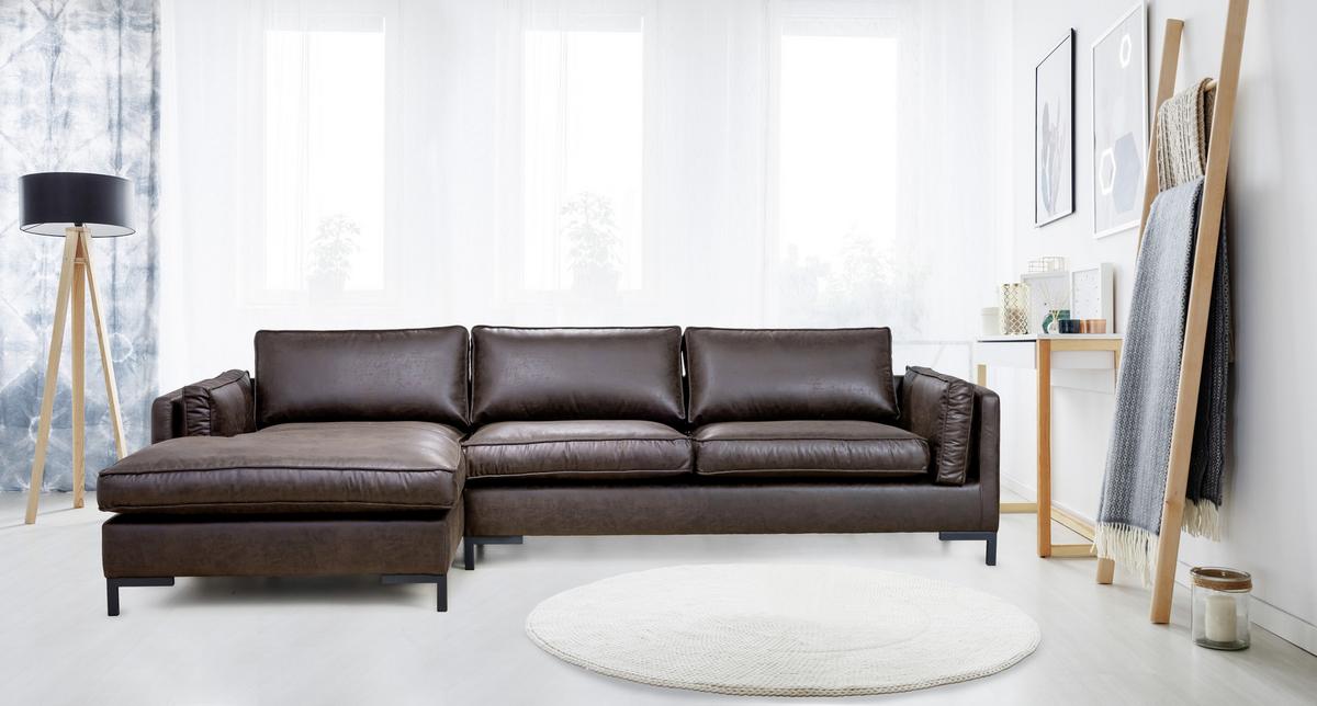 Ecksofa Packo - Dunkelbraun/Schwarz, Design, Textil (160/295cm) - Livetastic