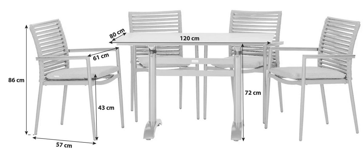 Gartengarnitur 5tlg New Jersey Metall/Textil - Dunkelgrau/Anthrazit, Basics, Holzwerkstoff/Kunststoff (120cm) - Gardenson