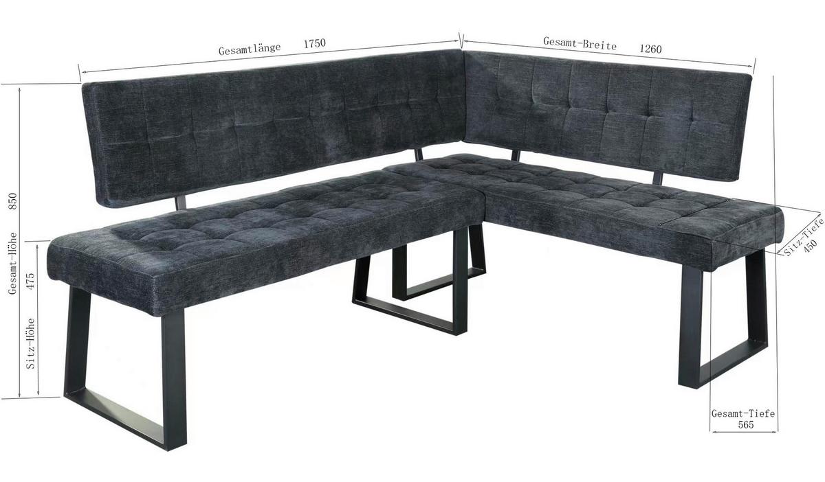 Eckbank Dunkelgrau Polyester Lavik 185x134 cm - Dunkelgrau/Schwarz, MODERN, Textil/Metall (185/134cm) - MID.YOU