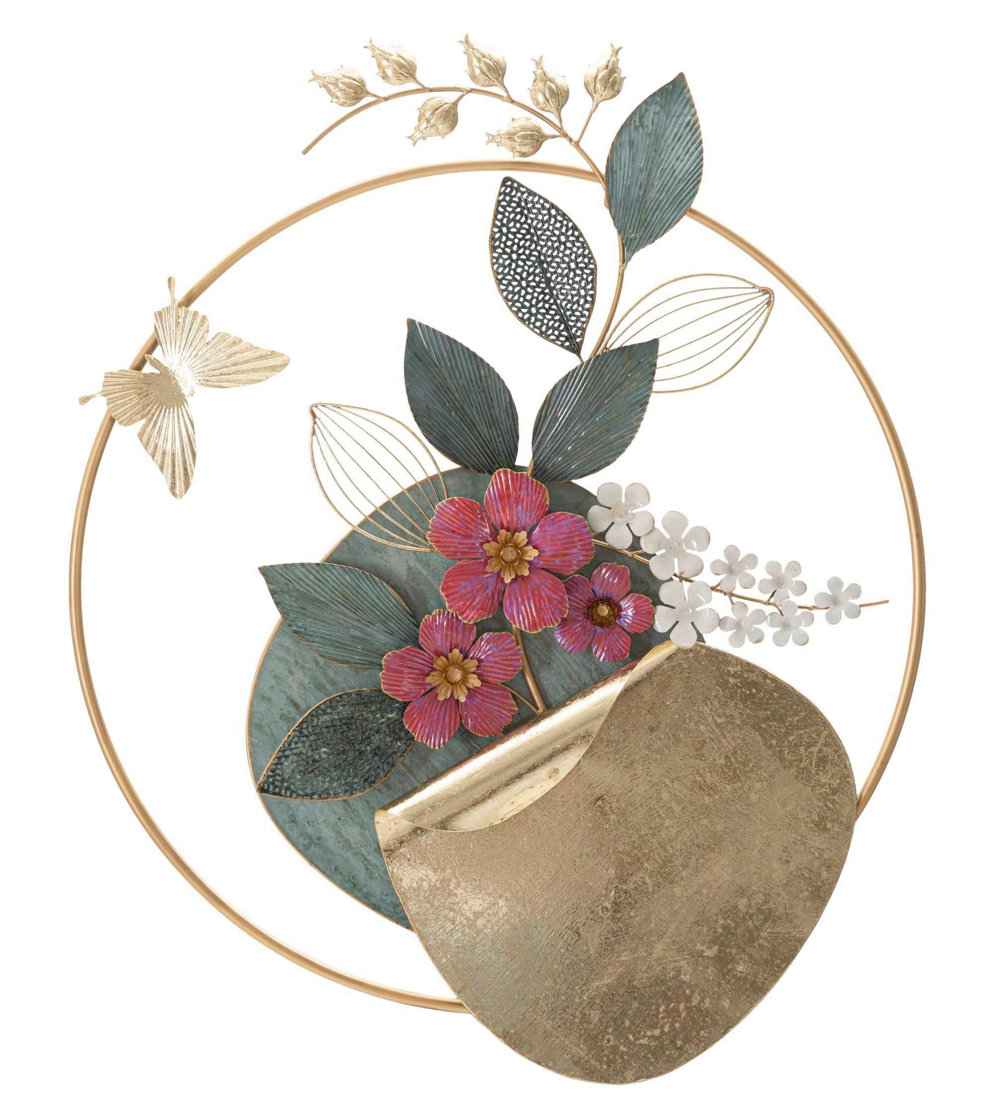 Wanddeko Gard Gold/Grün/Weiß/Rosa B: 67 cm - Goldfarben/Rosa, Basics, Metall (67/74/8cm)