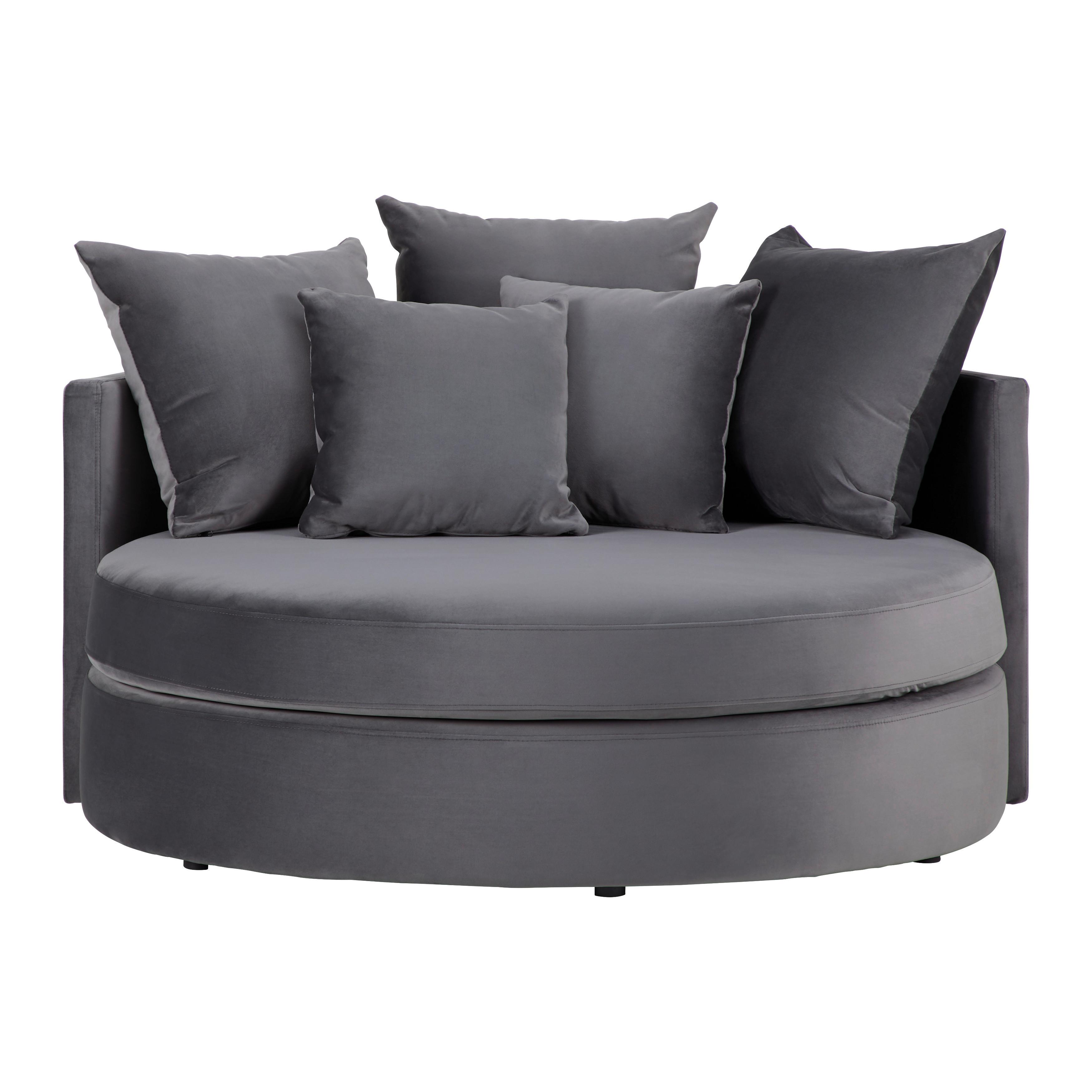 Okrúhla pohovka s vankúšmi ELENA, sivá - čierna/sivá, Modern, drevo/textil (130/65/140cm) - Bessagi Home