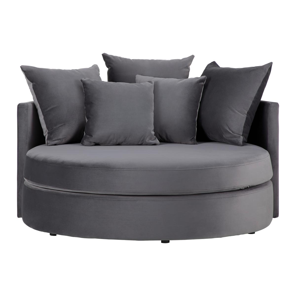 Okrúhla pohovka s vankúšmi ELENA, sivá - čierna/sivá, Modern, drevo/textil (130/65/140cm) - Bessagi Home