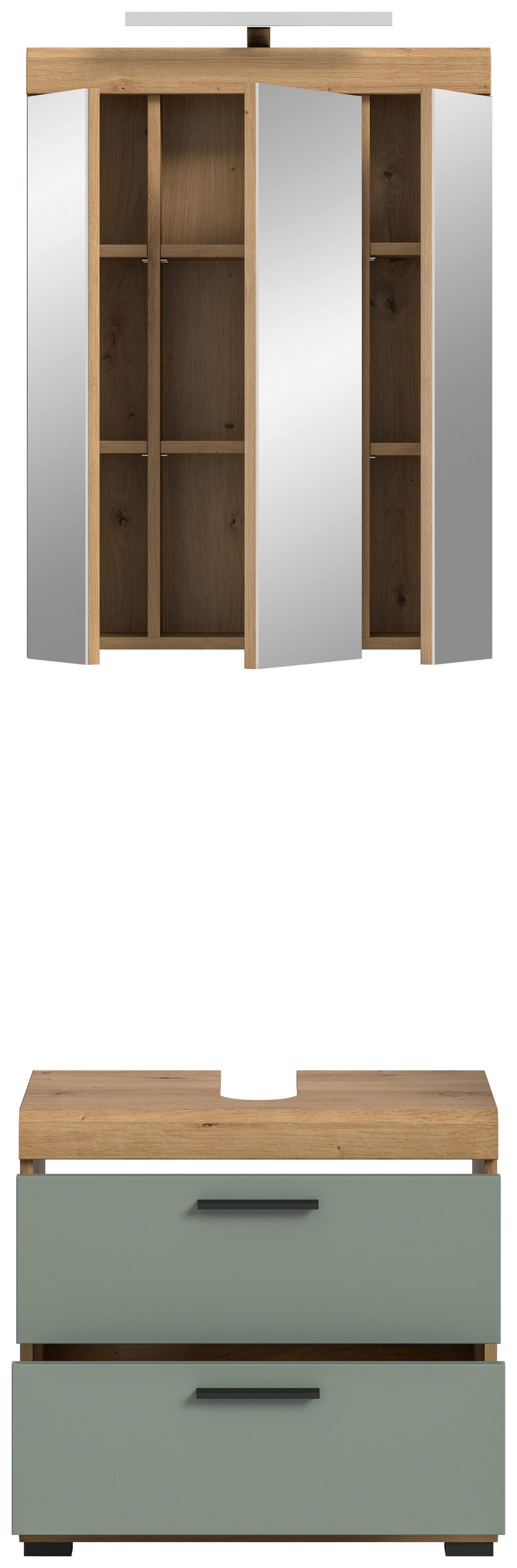 Badezimmer Scout Salbeigrün/Eiche D. B: 60 cm - Salbeigrün/Schwarz, MODERN, Glas/Holzwerkstoff (60cm) - MID.YOU