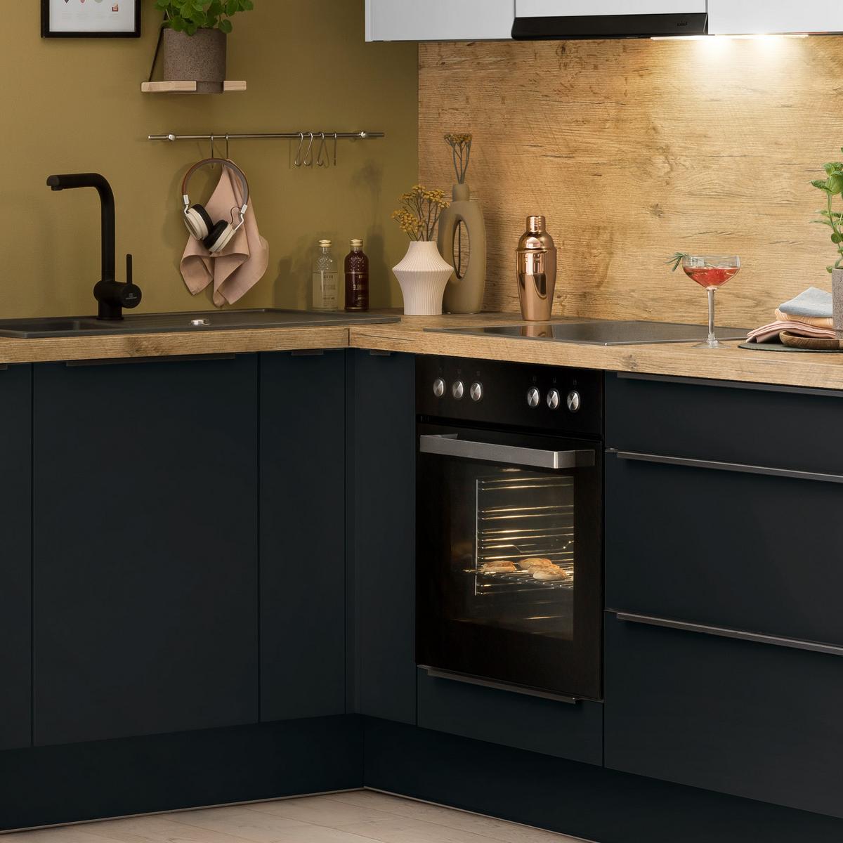 Eckküche Ip1200 Ohne Geräte 292x192 Cm Schwarz/space Grey - Weiß, MODERN, Holzwerkstoff (192/292cm) - Impuls