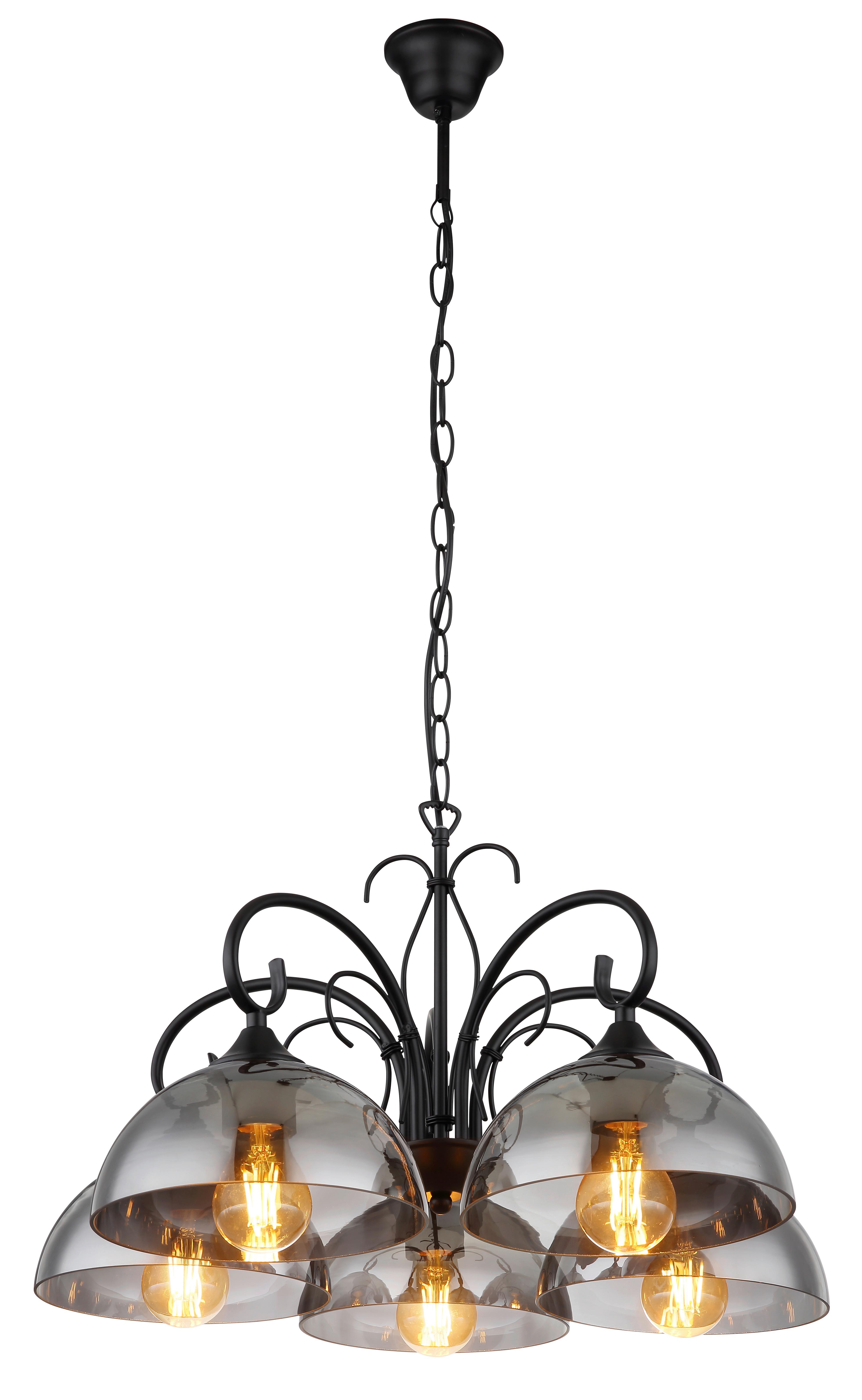 Hängeleuchte 69061-5h - Schwarz, KONVENTIONELL, Glas/Metall (56/120cm) - Globo