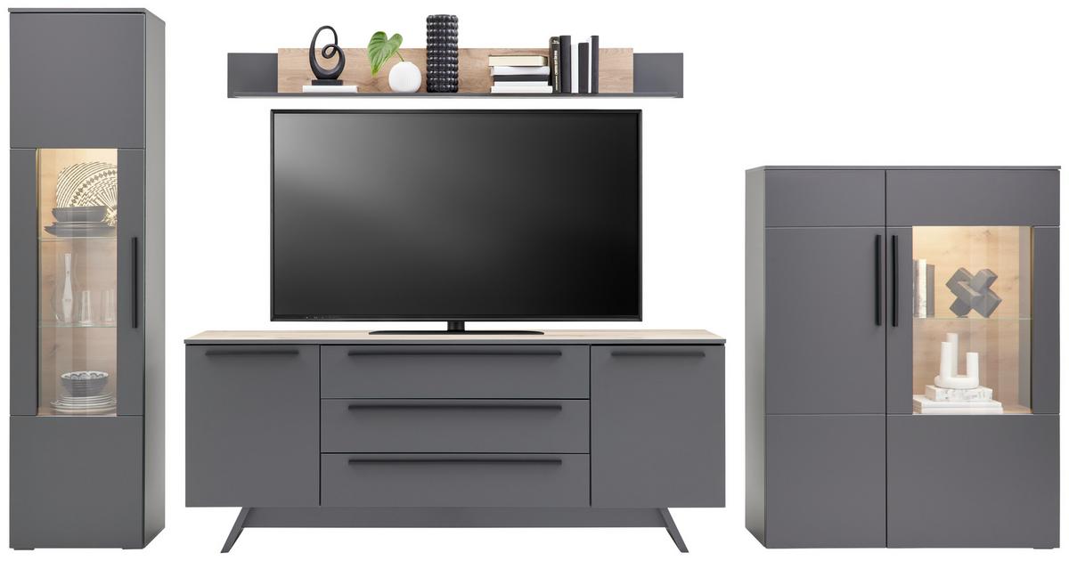 Wandboard Atlanta B: 180 cm Eiche Anthrazit - Eichefarben/Anthrazit, MODERN, Holzwerkstoff (180/19,8/16,6cm)