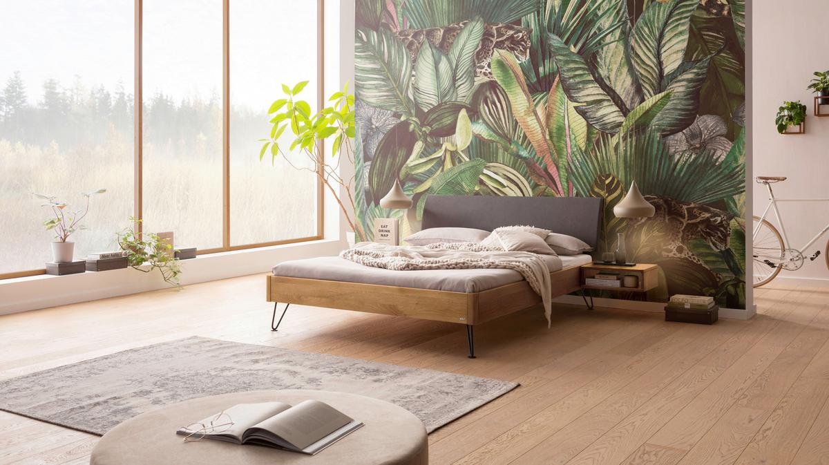 Bett Lugano, Wildeiche 140x200 Cm - Wildeiche/Dunkelgrau, MODERN, Holz/Textil (140/200cm) - Hasena