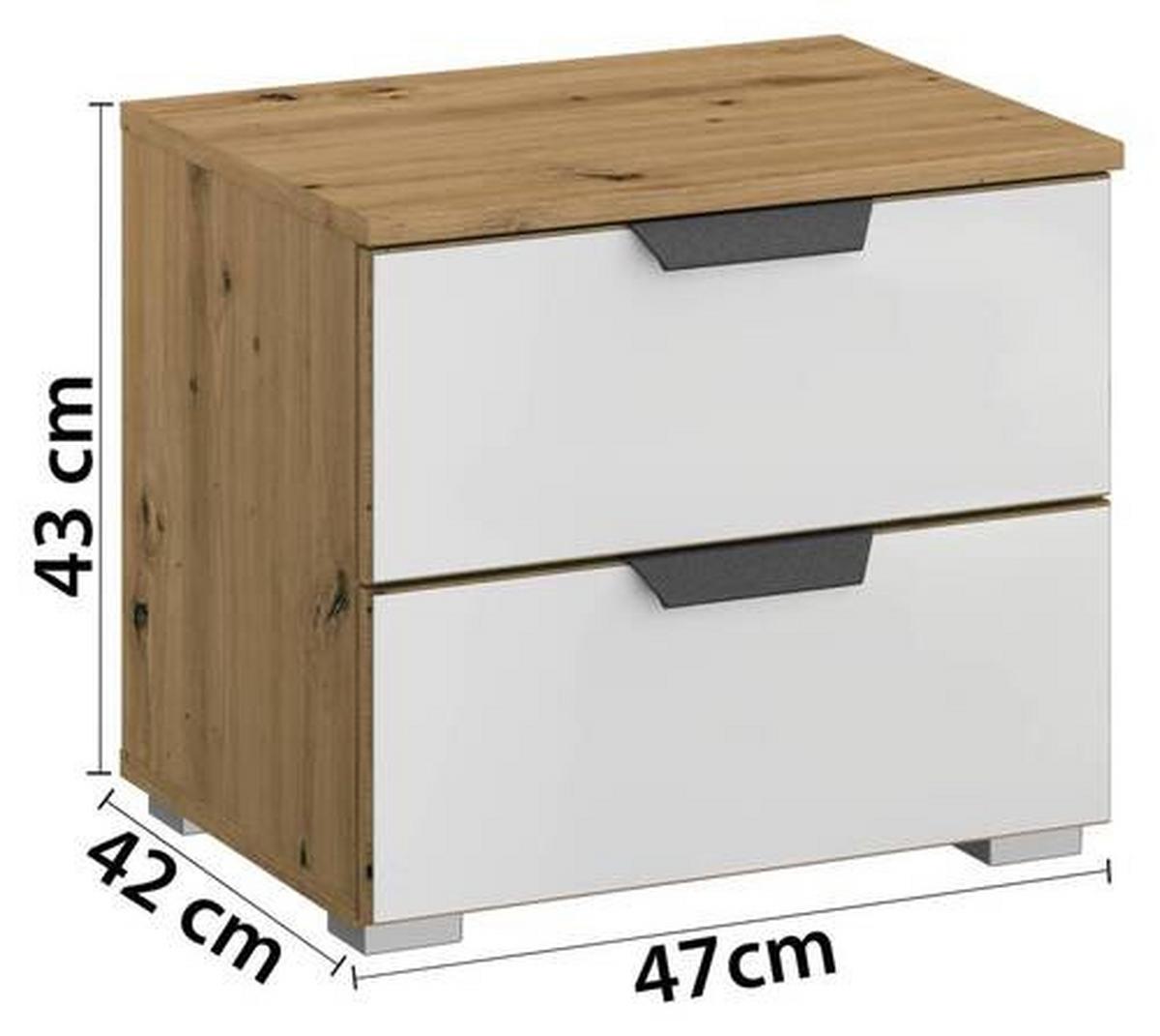 Nachtkästchen Eiche Dekor/ Champagner H: 43 M Artemis - Champagner/Alufarben, MODERN, Glas/Holzwerkstoff (47/43/42cm) - Rauch Möbel