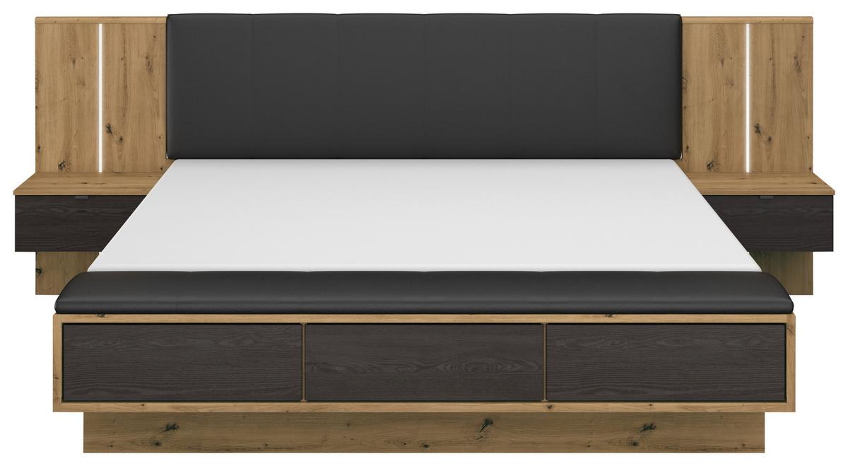 Bettanlage Apollon Eiche Artisan/schwarz B: 180cm - Schwarz/Eiche Artisan, MODERN, Holzwerkstoff/Textil (180/200cm) - Rauch Möbel
