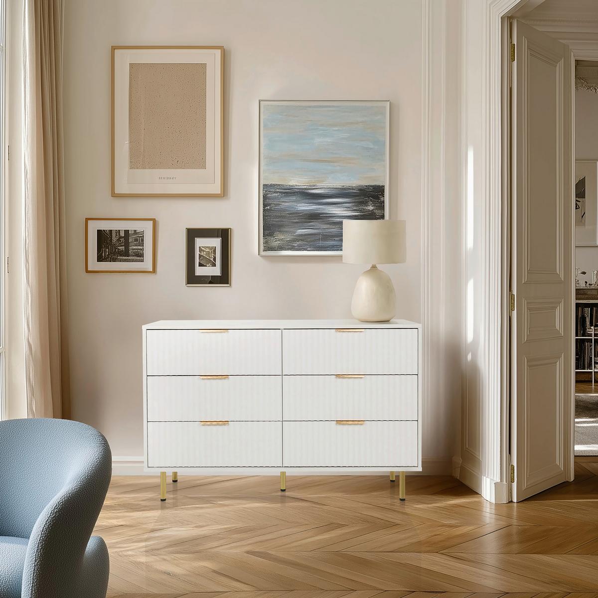 ŠIROKÁ KOMODA HJELLE - biela/zlatá, Modern, kov/kompozitné drevo (120/75/40cm) - MID.YOU