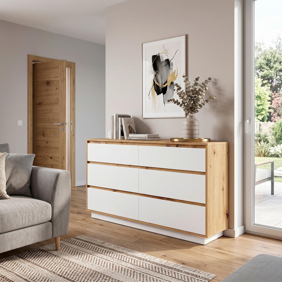 Sideboard Foggia Eiche Artisan B: 153,4 cm - Schwarz/Eiche Artisan, Trend, Holzwerkstoff (153,4/89,5/40cm)