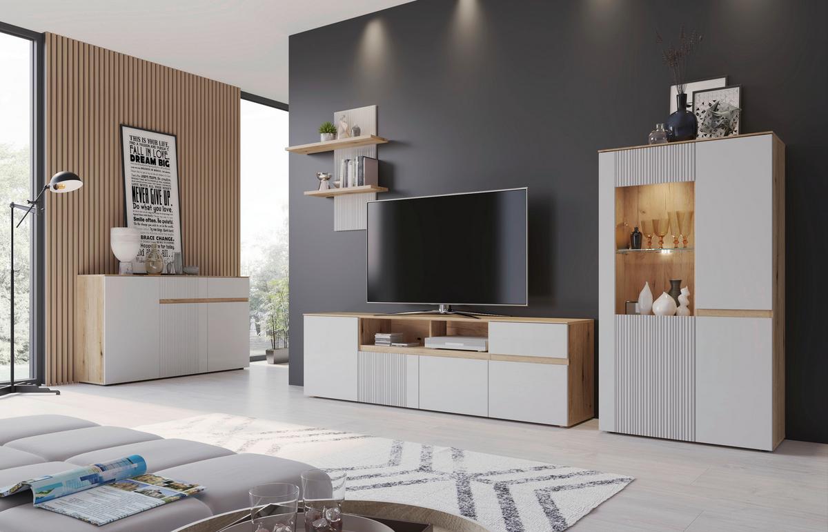 TV-Element Manilla - Eichefarben/Hellgrau, Trend, Holzwerkstoff (200/59,5/40cm)