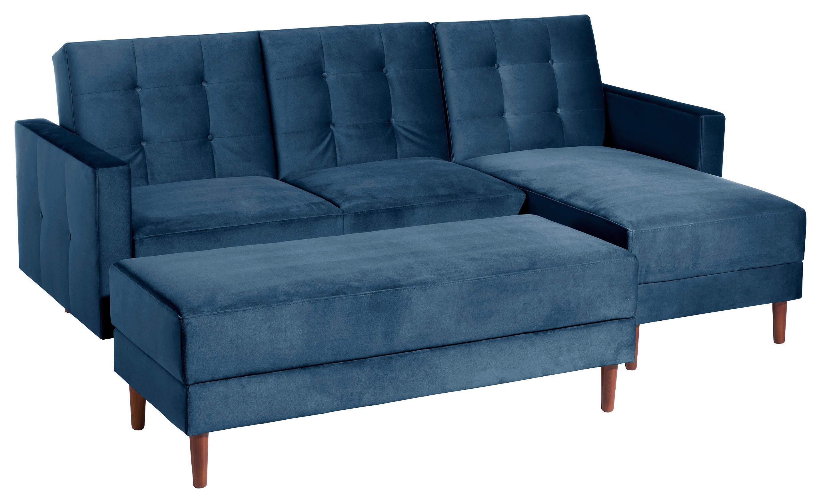 Ecksofa mit Schlaffunktion Easy Relax Dunkelblau Samt - Eschefarben/Dunkelblau, Design, Textil (223/152cm) - Max Winzer