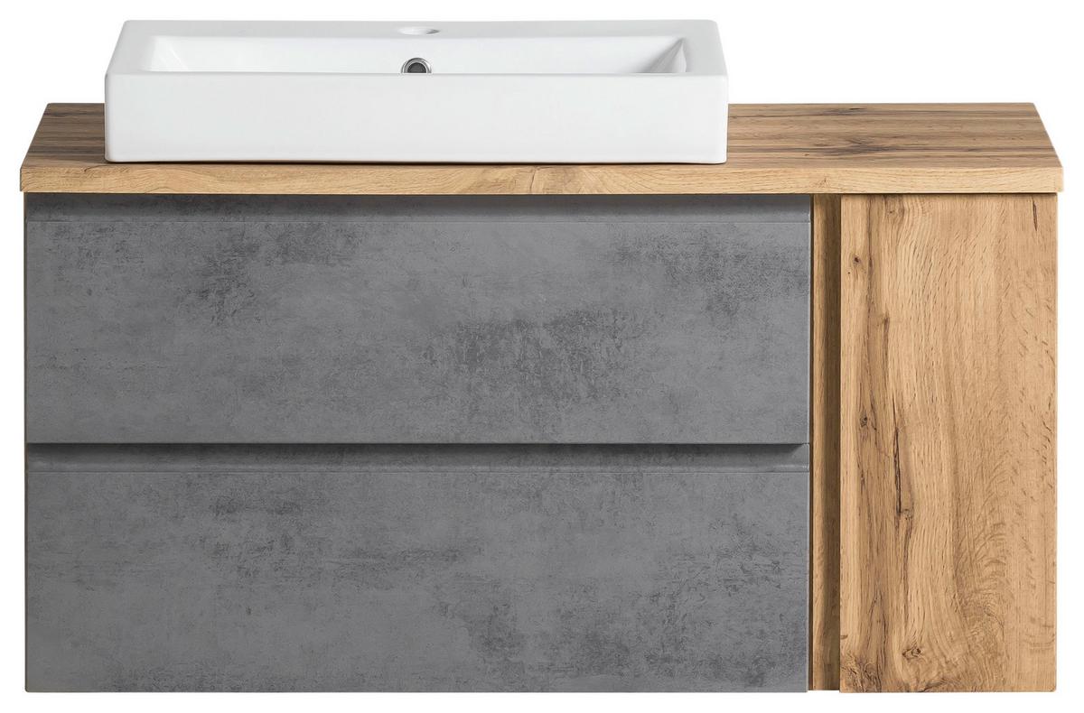 Waschbecken mit Unterschrank Varese B: 105 cm Grau - Eiche Wotan/Weiß, MODERN, Keramik/Holzwerkstoff (105cm) - Held