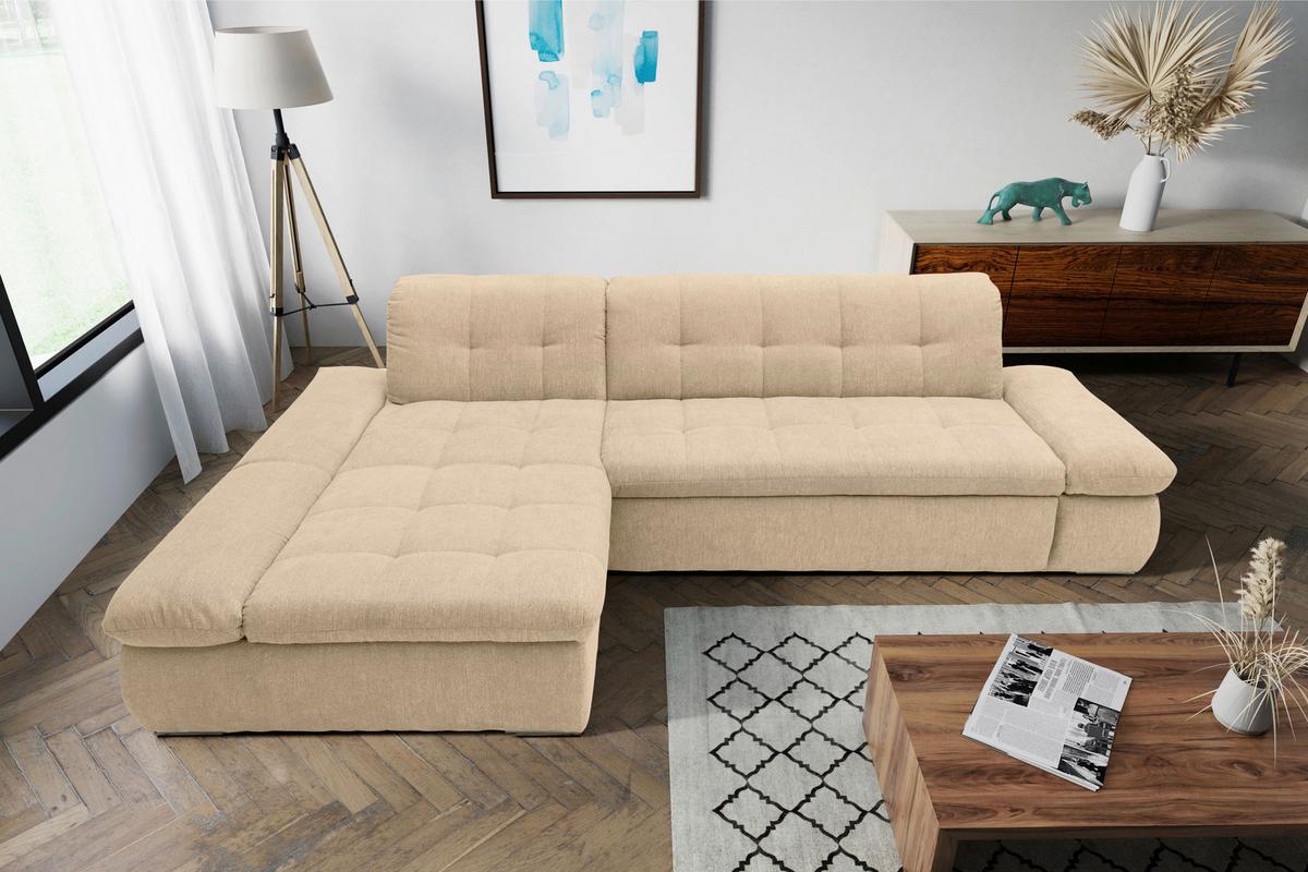 Ecksofa Moric Beige Mikrofaser - Chromfarben/Beige, KONVENTIONELL, Textil (172/300cm) - MID.YOU