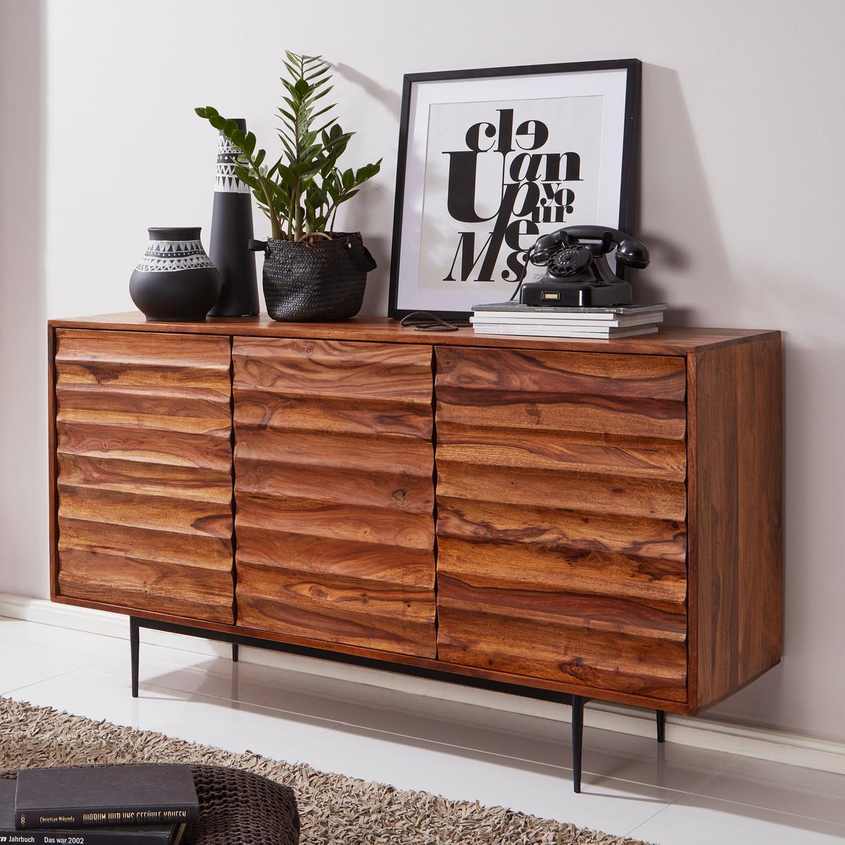 Sideboard 150 cm Sheesham, Sheeshamfarben - Sheeshamfarben/Schwarz, Design, Holz (150/81/41cm) - MID.YOU