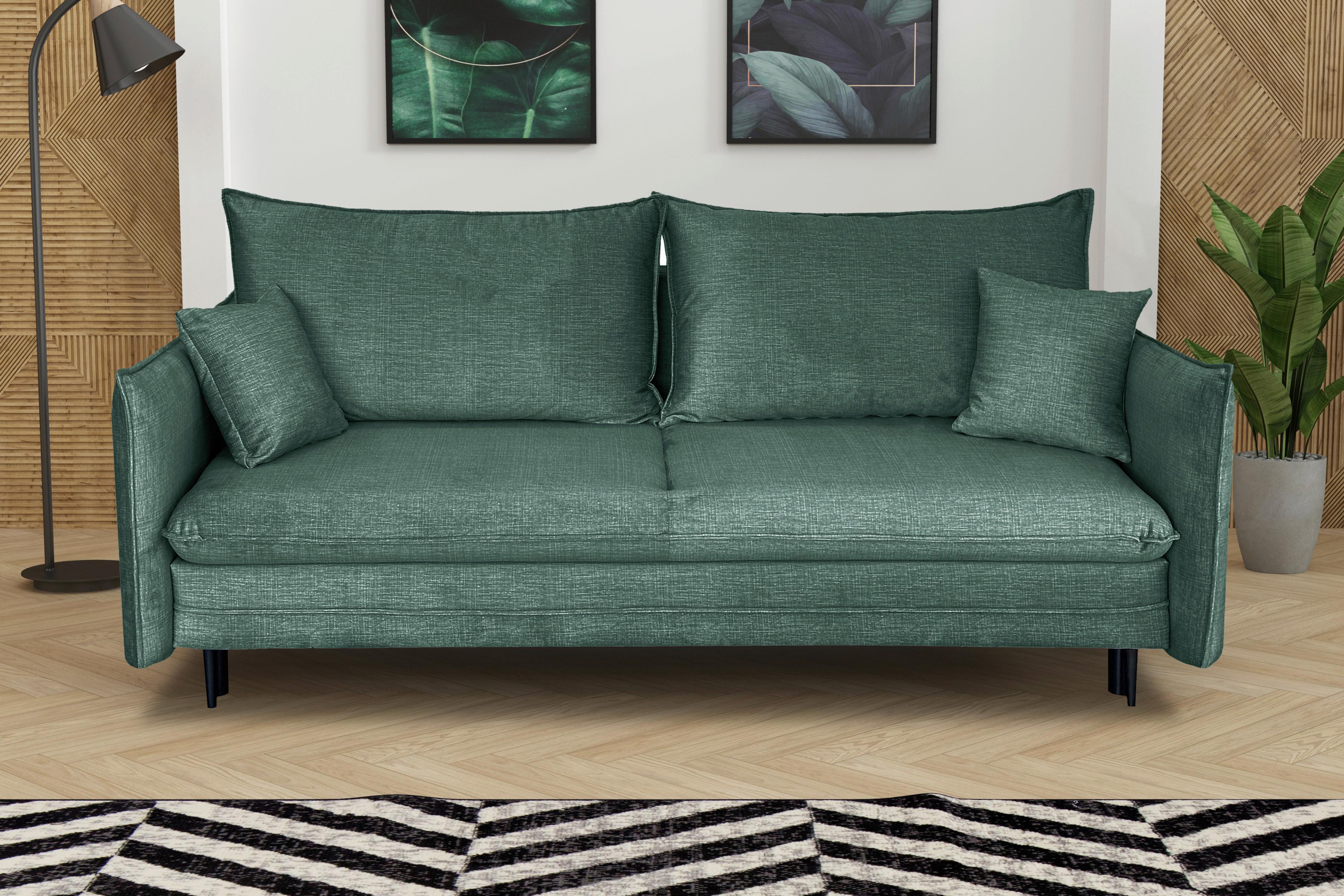 Schlafsofa Melody - Schwarz/Mintgrün, Design, Textil (216/96/102cm) - MID.YOU