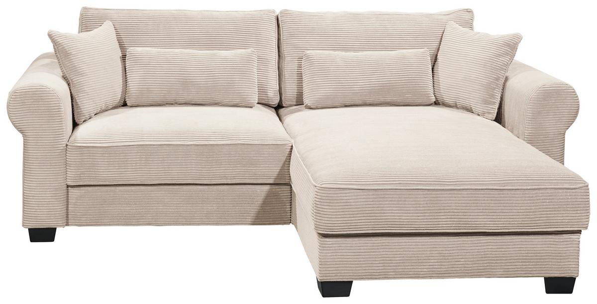 Ecksofa Mit Schlaffunktion Angelina Creme Kord - Creme/Schwarz, Basics, Textil (255/92/185cm) - MID.YOU