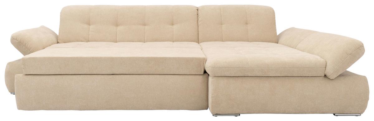 Ecksofa mit Schlaffunktion Moric Beige Mikrofaser - Chromfarben/Beige, KONVENTIONELL, Textil (300/172cm) - MID.YOU