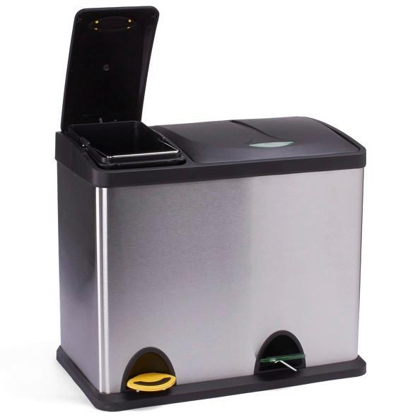 Treteimer 26l Silberfarben Metall Lxbxh: 47x30x40,5 Cm - Silberfarben/Schwarz, Basics, Kunststoff/Metall (47/30/40,5cm)