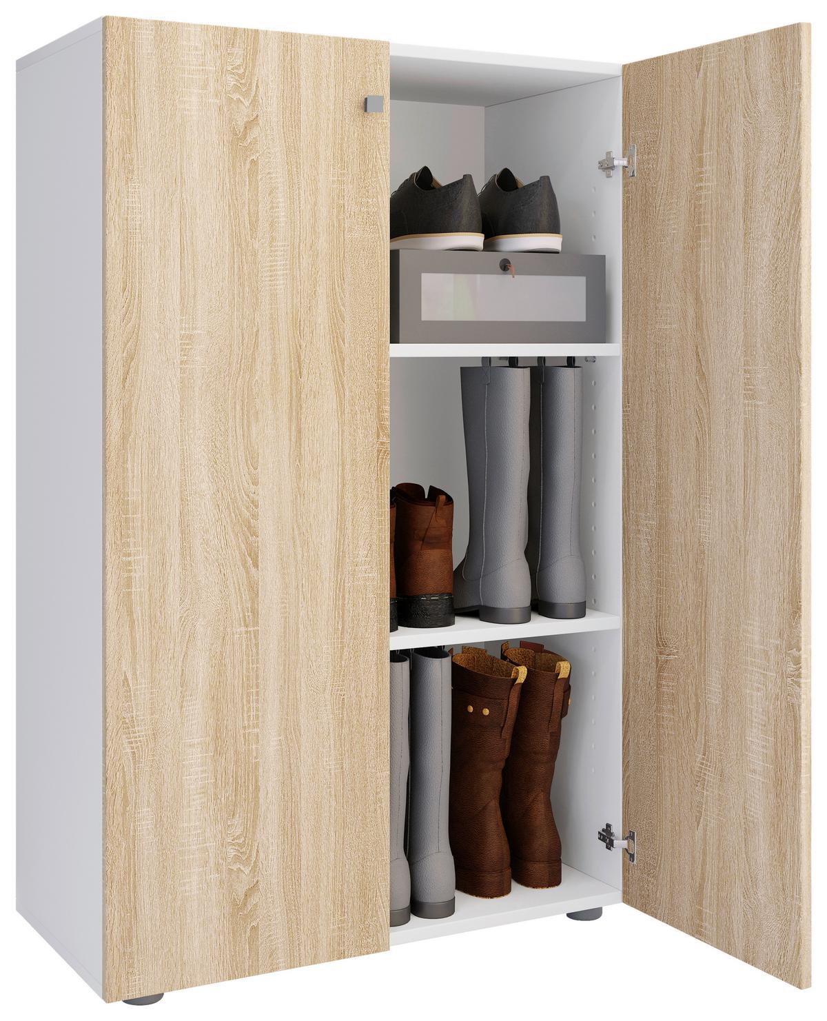 Schuhschrank Lona Weiß Sonoma Eiche Dekor - Schwarz/Weiß, Design, Holzwerkstoff (70/110/39cm) - MID.YOU