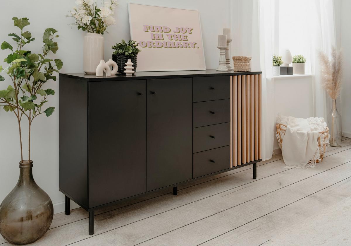 Sideboard Monza 51c - Schwarz/Eiche Artisan, Design, Holzwerkstoff (160/90/40cm) - Livetastic