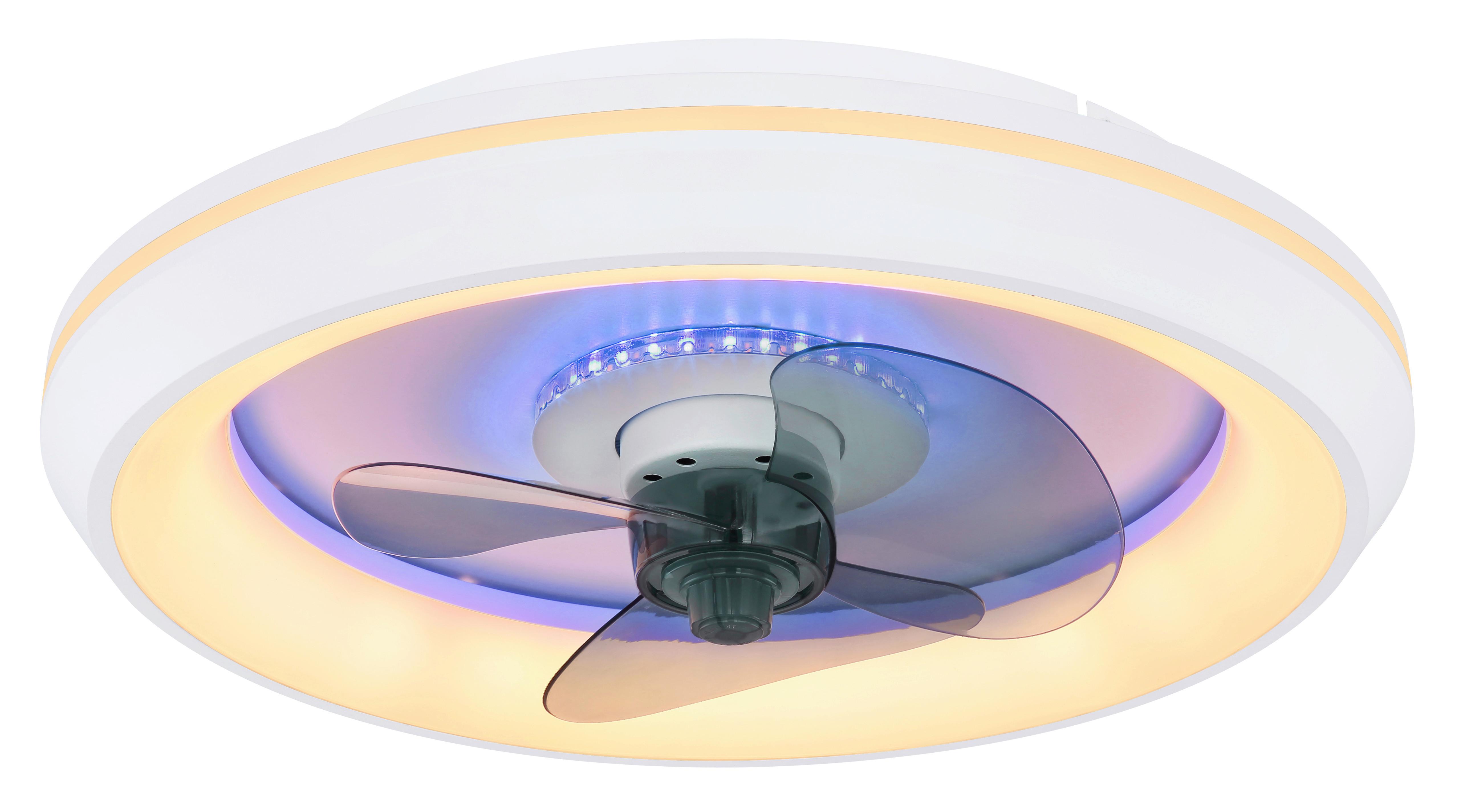 Deckenventilator Opal/Weiß LED-Leuchte Fernbedienung - Opal/Weiß, Basics, Kunststoff/Metall (45/13cm) - Globo