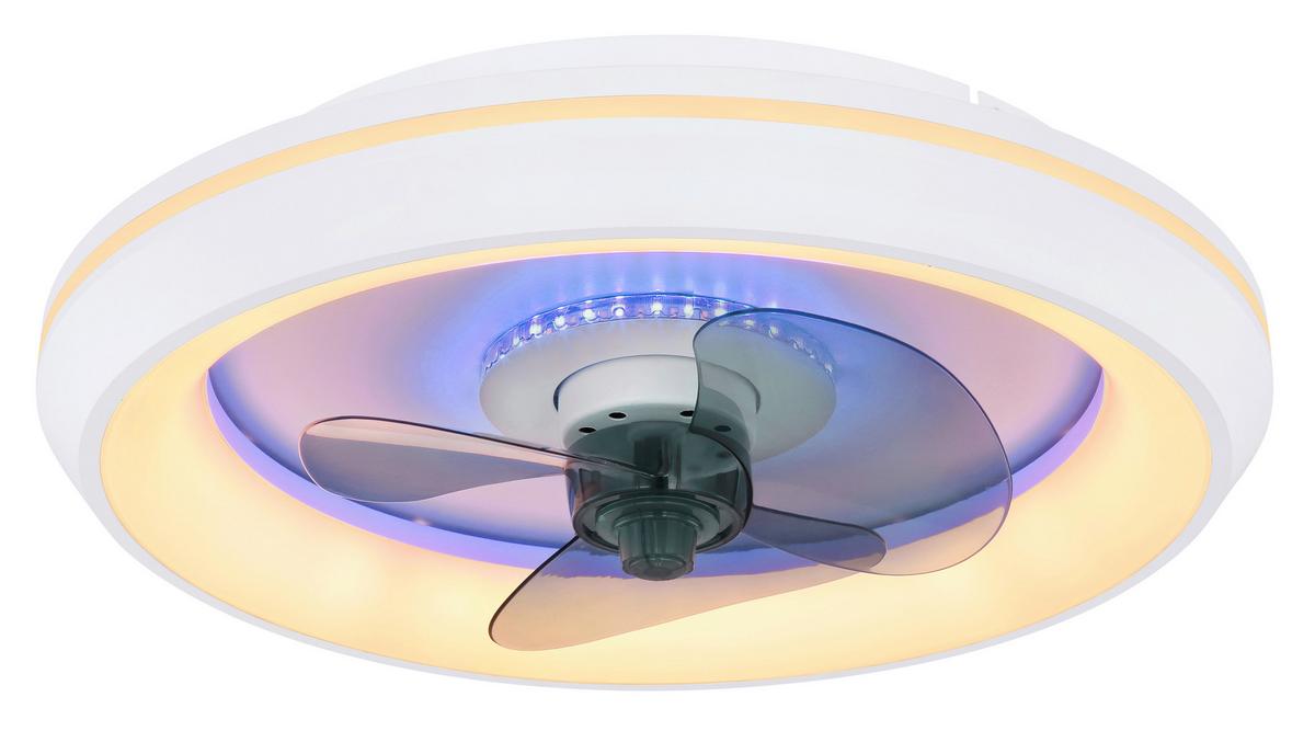 Deckenventilator Opal/Weiß LED-Leuchte Fernbedienung - Opal/Weiß, Basics, Kunststoff/Metall (45/13cm) - Globo